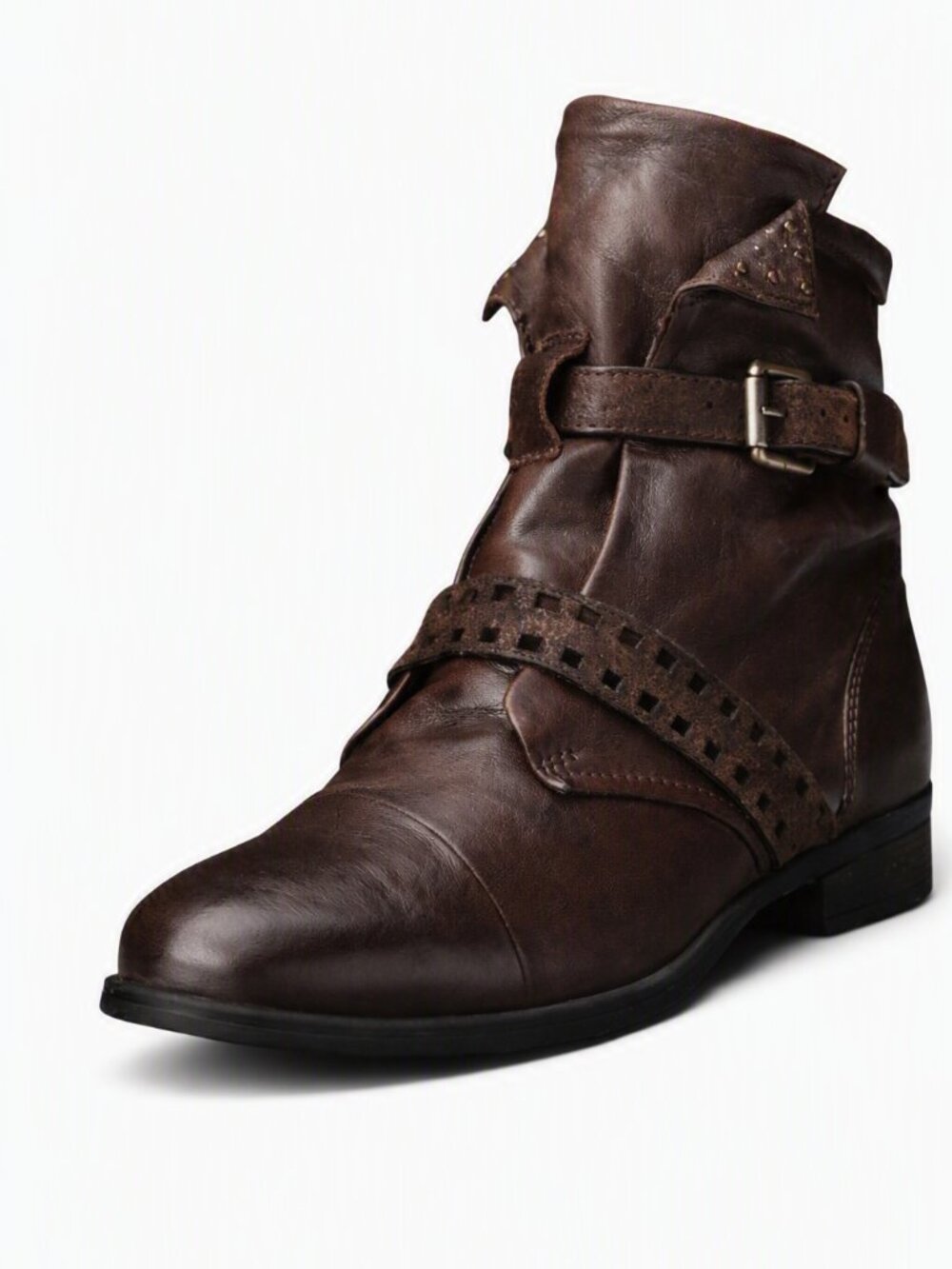 Miz Mooz Storm Combat Booties Buckle Side Zip in Chocolate Brown Size 39/8.5